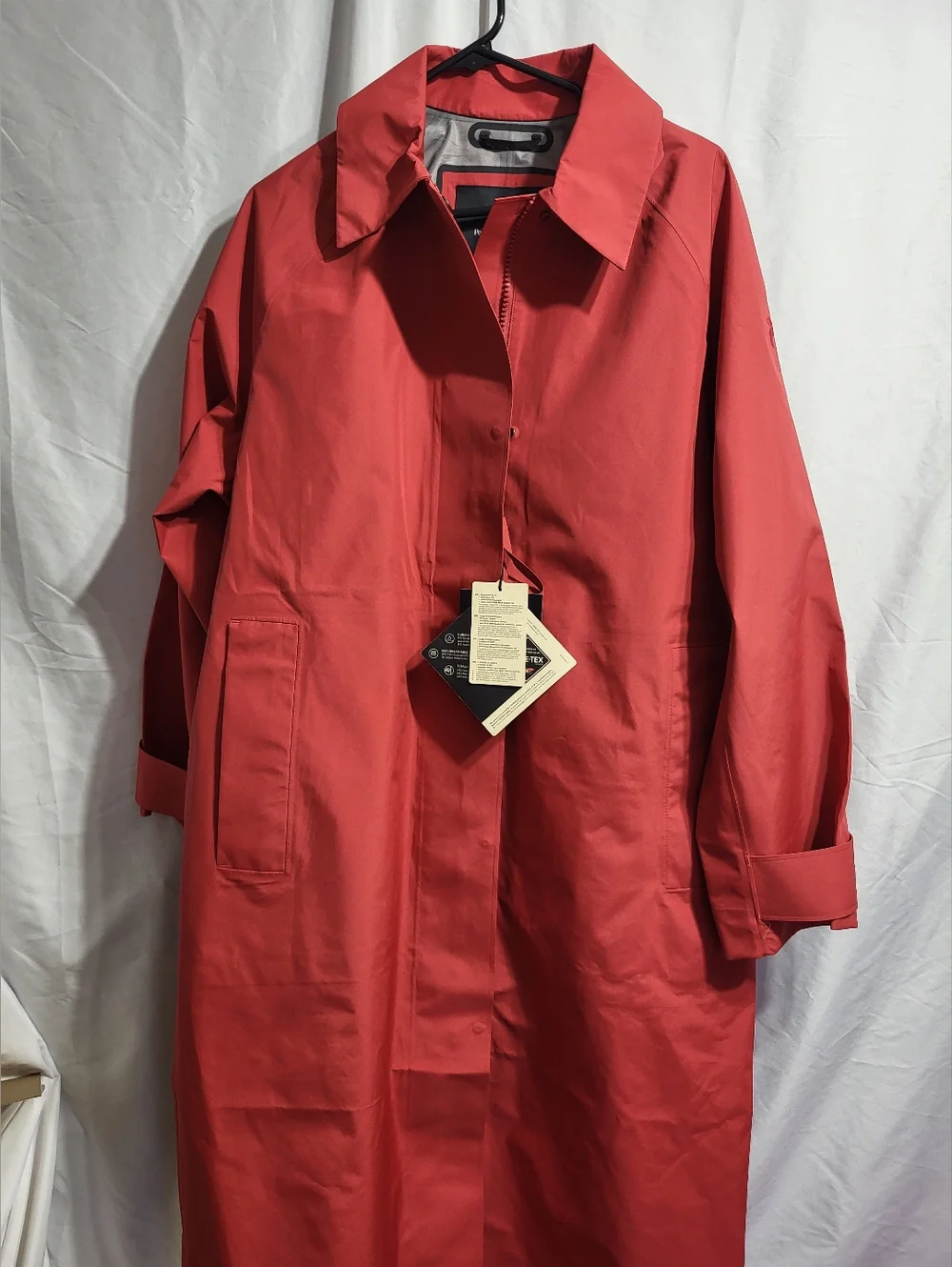 Peak Performance Red Trench Coat with Tie Belt, Size Medium - Picture 16 of 17